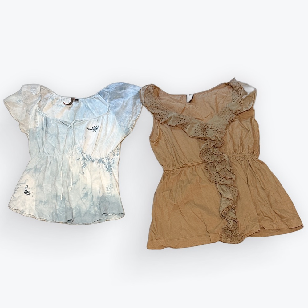 Romantic Ethereal Feminine Ruffled Lacy BUNDLE: 2 Language Boho Summery Tops ~ M